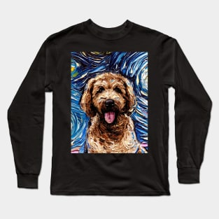 Red Goldendoodle Night (Portrait) Long Sleeve T-Shirt